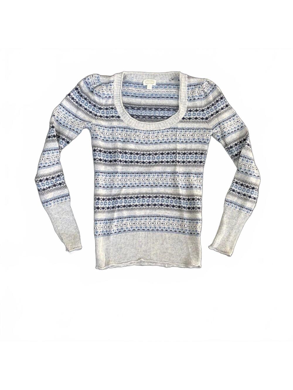 Kaisely Medium Blue and Gray Patterned Knit Sweater Size Medium